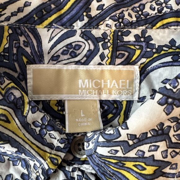 Michael Kors Womens Size L Blue Roll‎ Tab Pretty Paisley Button Up Collar Shirt - Picture 8 of 9